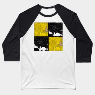 Black and Yellow Square Dahlias Baseball T-Shirt